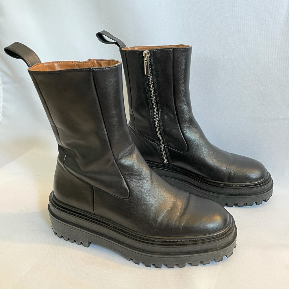 Zara Leather Ankle Boots with Lug Soles